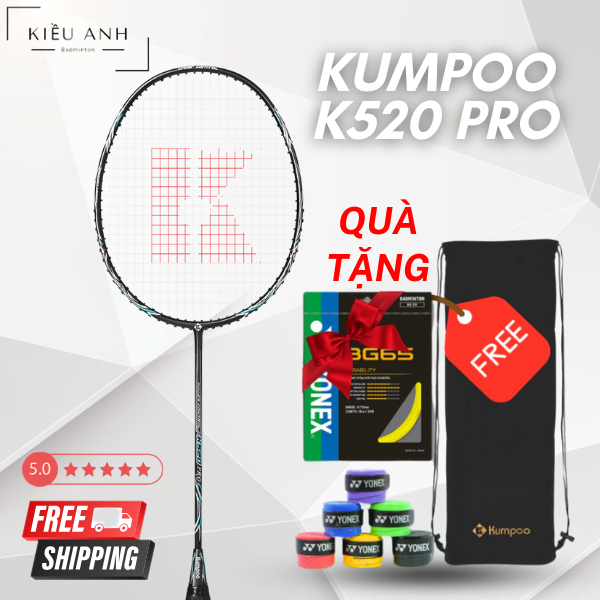 Vợt Cầu Lông Kumpoo K50 Pro Đen 100% Khung Carbon 4U Căng Sẵn 11kg, Bền Bỉ, Chắc Chắn, Tặng Kèm Bao 