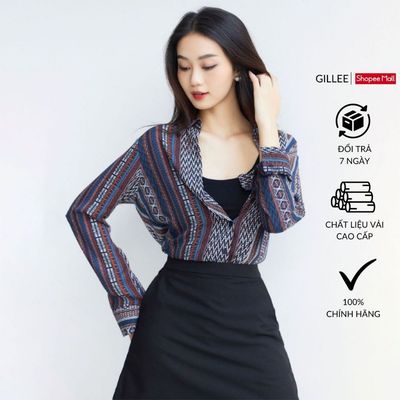 Áo sơ mi nữ GILLEE form vừa người chất lụa cát hoạ tiết thổ cẩm, chất vải cao cấp tôn dáng FAS322