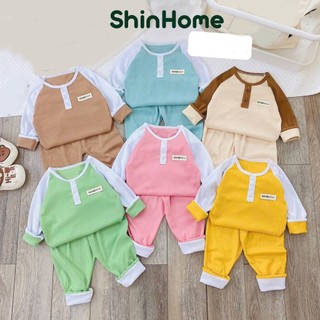 Bộ quần áo thu đông dài tay cổ trụ chất tăm lạnh cho bé trai bé gái 0-5 tuổi ShinHome