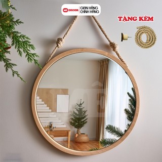  Gương soi nhà tắm tròn viền gỗ treo tường cao cấp D40- Gương tròn decor phòng tắm hoặc phòng ngủ 