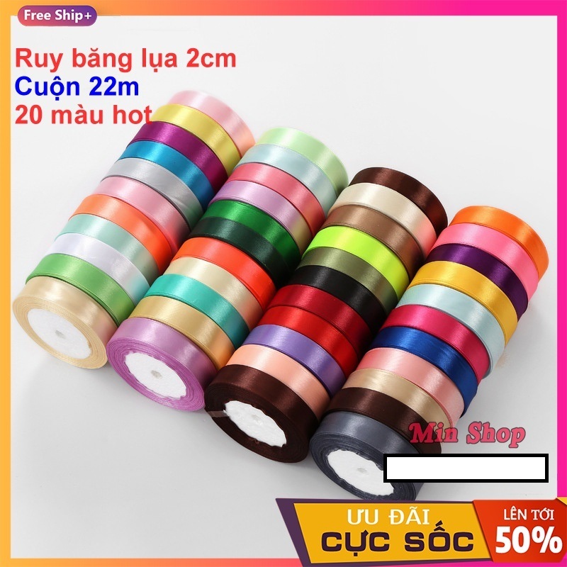 [ Sỉ cuộn 22 mét ] Ruy băng lụa 2cm loại đẹp