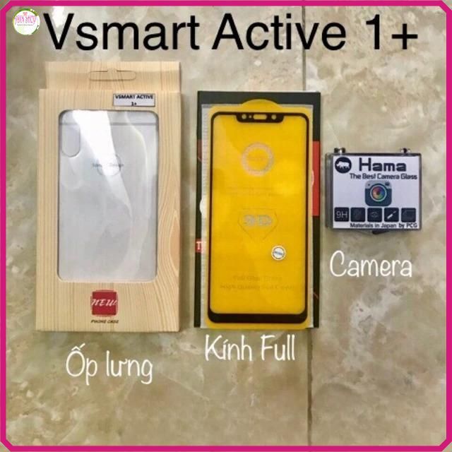 Combo ốp lưng, kính cường lực, dán camera nano dẻo Vsmart Active 1+