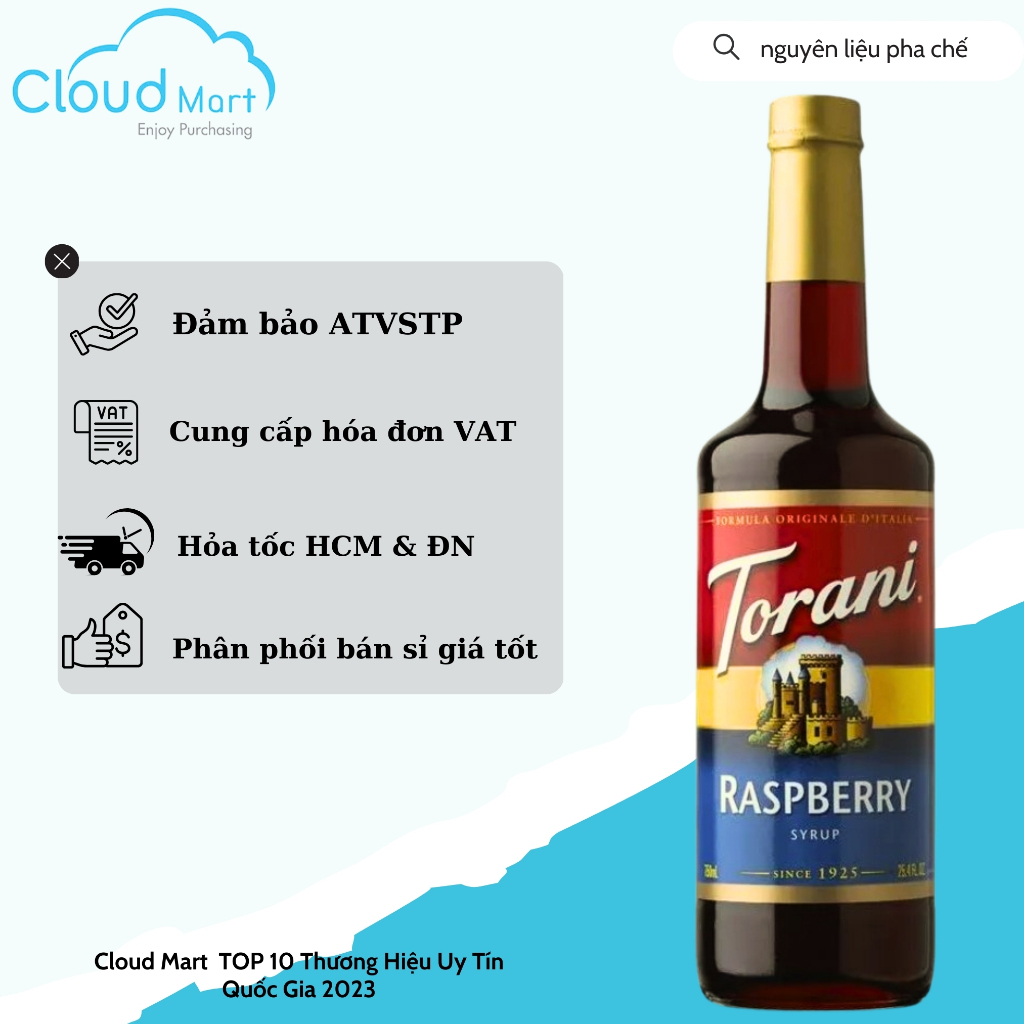 Syrup Torani Raspberry (Phúc bồn tử) 750ml