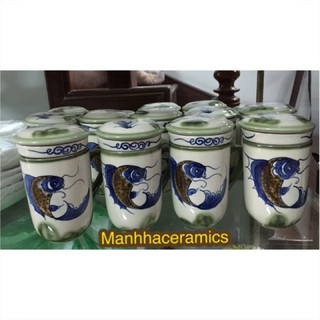 Cốc lọc trà vẽ cá gốm sứ Bát Tràng