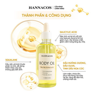 Combo Body Lotion Dưỡng Trắng và Body Oil BHA Hannacos
