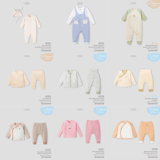   Nous  Bộ quần áo dài tay Nous newborn cho bé sơ sinh 3-5kg chất liệu Nu petit mềm mại 