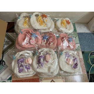 túi len handmade đi biển (đã bao gồm hoa sứ, nơ, sao biển, sứa biển) nhiều phụ kiện