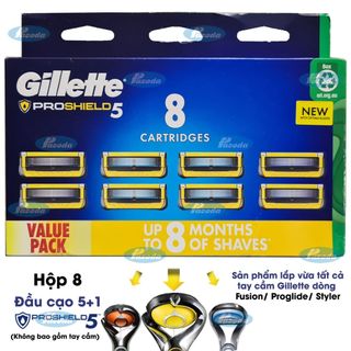 Bộ dao cạo râu 5 lưỡi Gillette Proshield5 (1 tay cầm xoay chiều + 10 đầu cạo 5+1)
