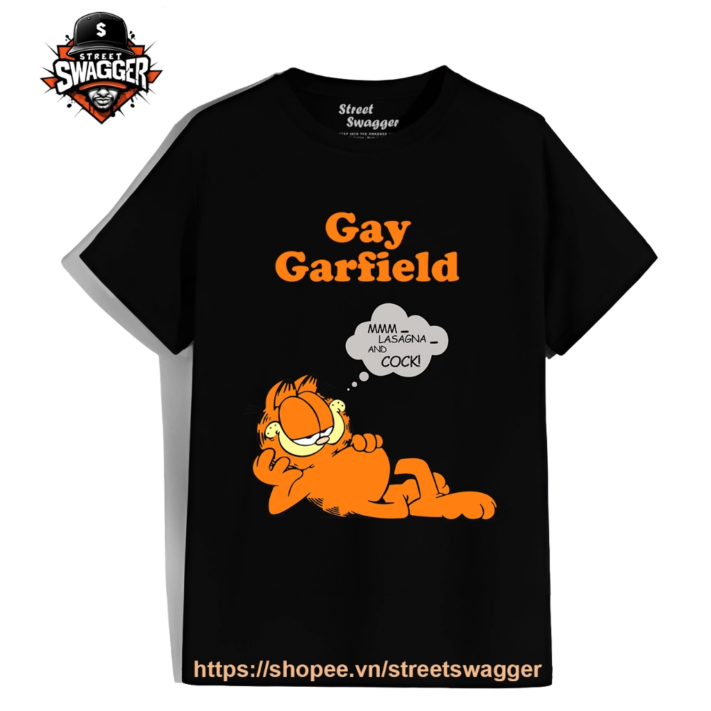 Áo Thun Xuất Mỹ Unisex Gay Garfield mmm Lasagna and Cock
