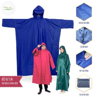 Bộ 02 cái áo mưa cánh dơi loại tốt vải dù dày bền nhẹ, nhanh khô chống nước tốt