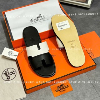 Dép HM Nam da Epsom (Sần) Bicolor Trắng Đen Siêu Cấp