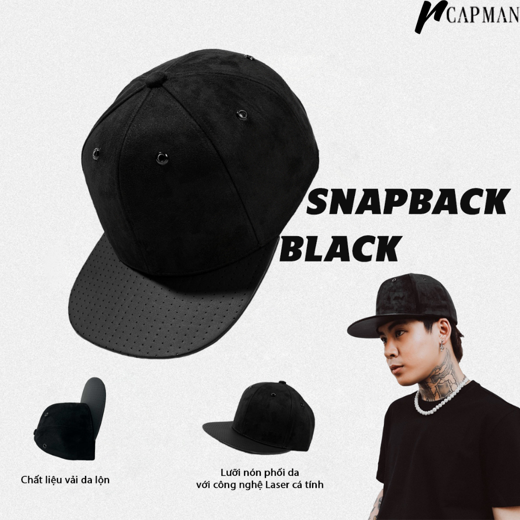Mũ snapback đen trơn Reckless Capman, Nón lưỡi trai phẳng, Mũ Hiphop thời trang