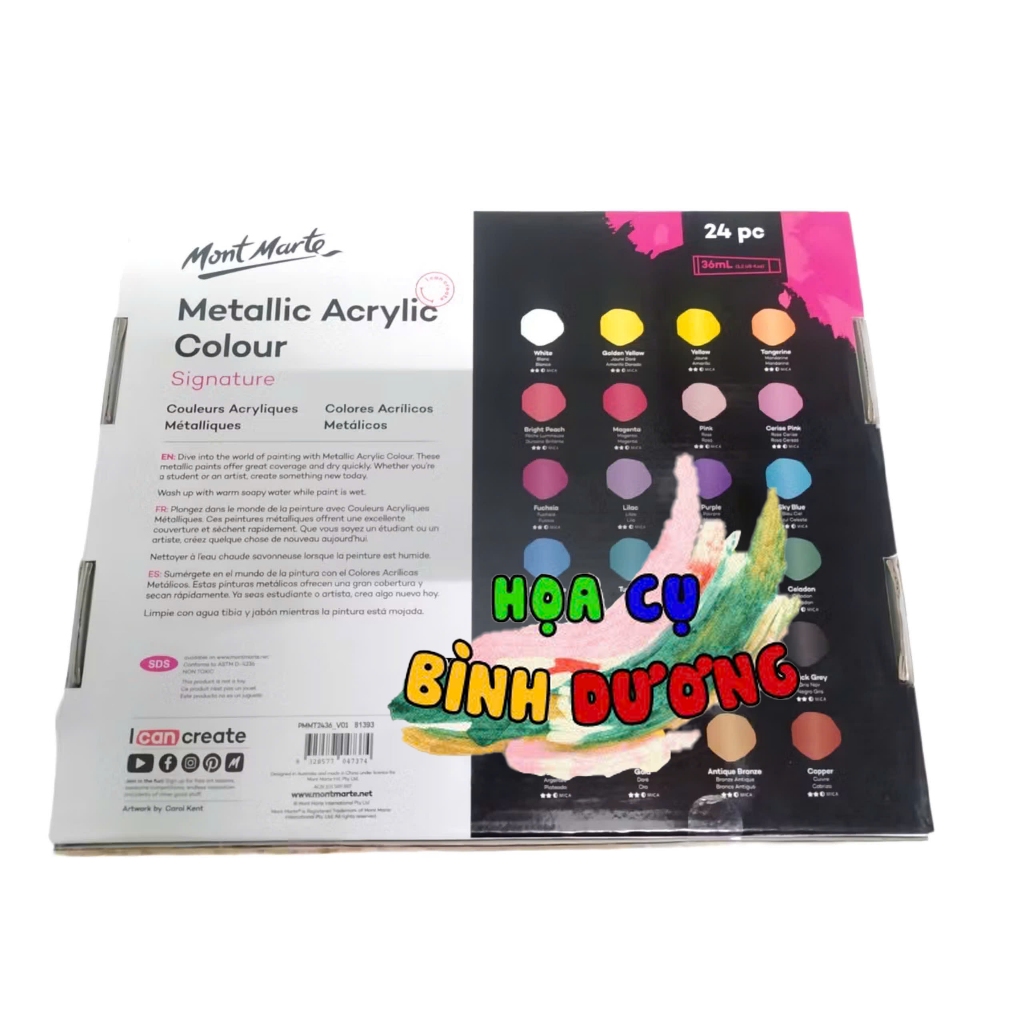 Bộ Màu Acrylic Kim Loại - Acrylic Metallic Mont Marte 24/36 màu (PMMT3636)