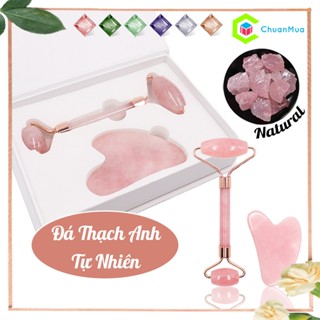Bộ Dụng Cụ Massage Đá Thạch Anh Guasha Hỗ Trợ Giảm Nếp Nhăn ( Cây Lăn Mát-Xa Nâng Cơ Mặt Bằng Đá Tự Nhiên )