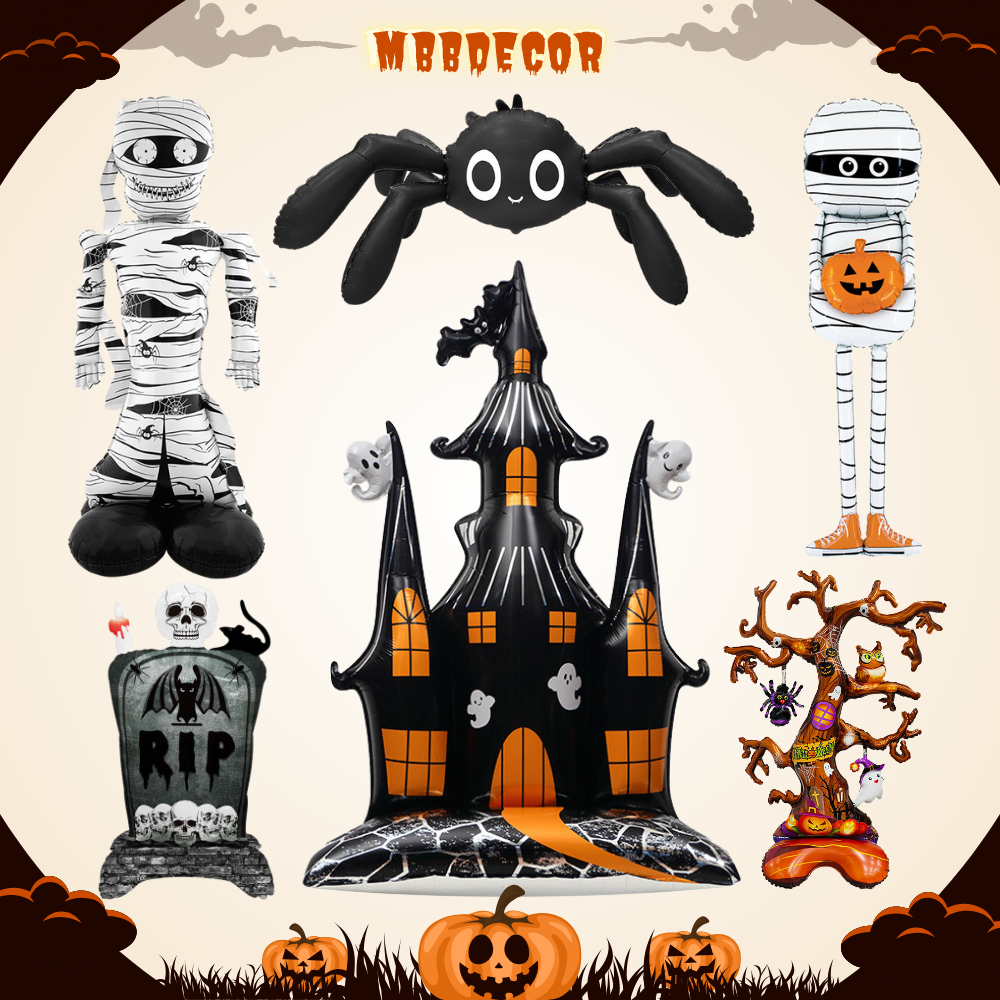Bong Bóng HALLOWEEN Hình Bộ Xương, Xác Ướp, Bia Bộ, Nhện Lớn, Mèo Đen Trang Trí Lễ Hội Hóa Trang