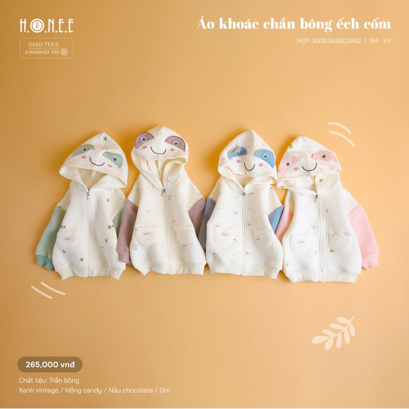 [HRNEE] Áo khoác chần bông có mũ HRNEE cho bé từ 7kg đến 17kg