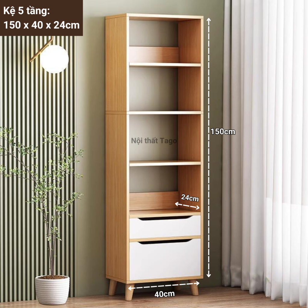 Tủ bắc âu CNC, kệ sách để sàn đa năng, tủ sách có ngăn kéo tiện lợi chất liệu gỗ MDF TAGO ND90 | BigBuy360 - bigbuy360.vn