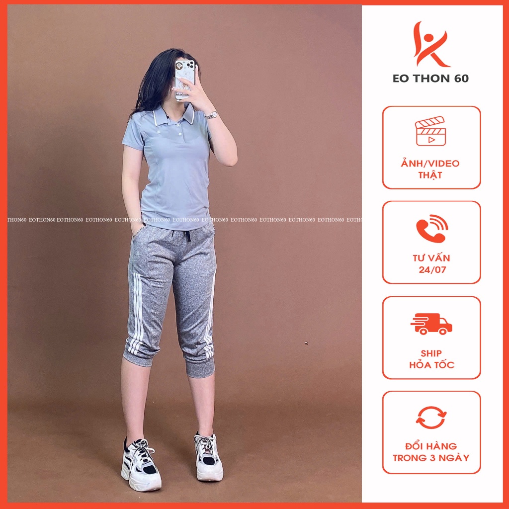 Áo có cổ MÀU XÁM NC , quần jogger lửng mẫu mới MÀU XÁM [hình thật shop chụp] Eothon60