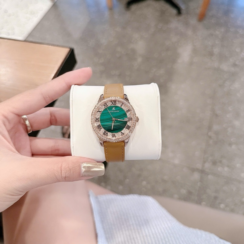 Đồng hồ nữ chính hãng đeo tay dây da cao cấp chống nước ALLIEN KEVIN AK 9009 size 34mm fullbox , vỏ 