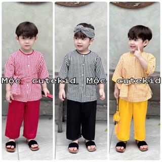 (7-35KG) bộ bà ba cho bé trai bé gái [ÁO CARO - KÈM KHĂN RẰN] set đồ cho bé đi chơi Lễ Hội, Lễ Tết