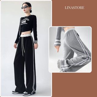Bigsize 40-75kg Quần ống rộng nữ dài có dây kéo để thành quần Jogger chất liệu nỉ tàu cao cấp Linastore 065