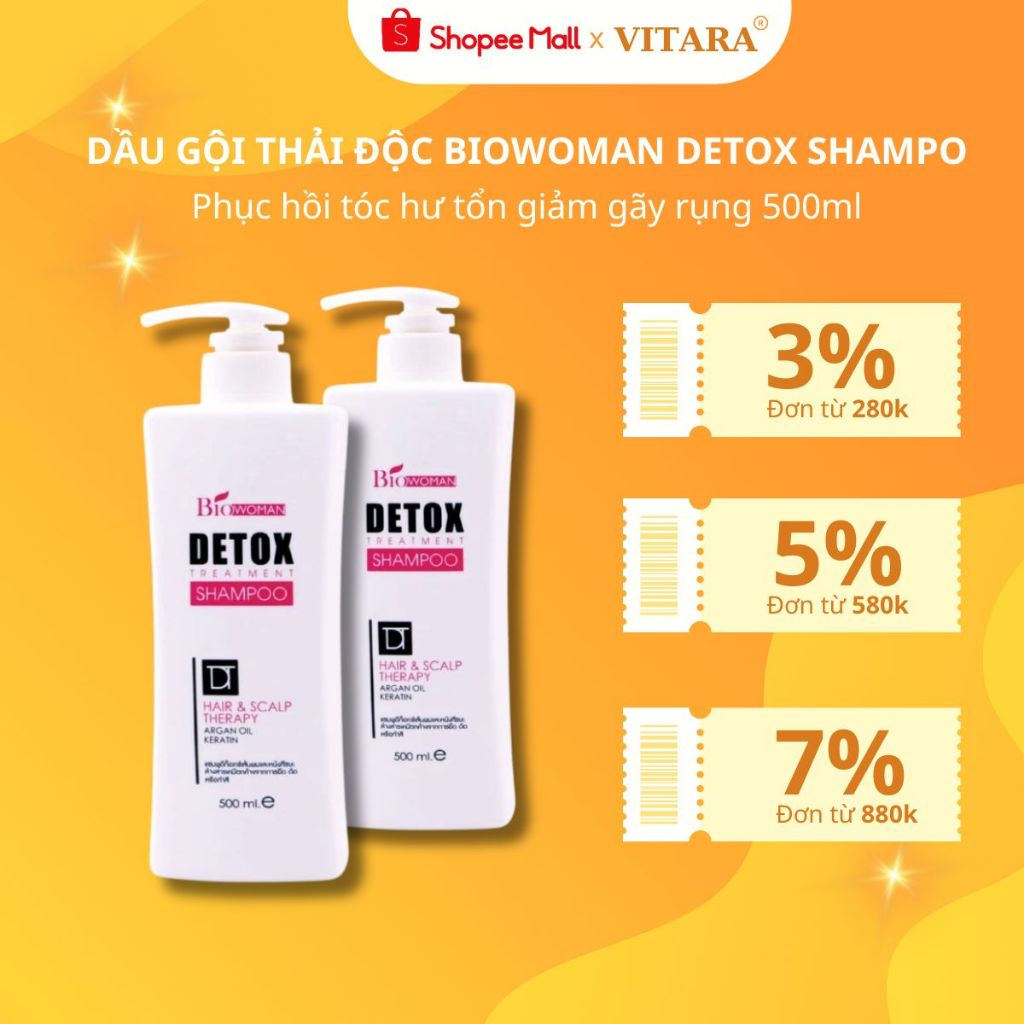 Dầu gội thải độc Biowoman Detox Shampoo cao cấp phục hồi tóc hư tổn giảm gãy rụng 500ml chính hãng Thái Lan