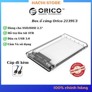 box ssd ORICO 2139U3 hỗ trợ hdd/ssd 2.5'' ra cổng  giao tiếp USB 3.0 cáp đi kèm - Hàng Chính Hãng
