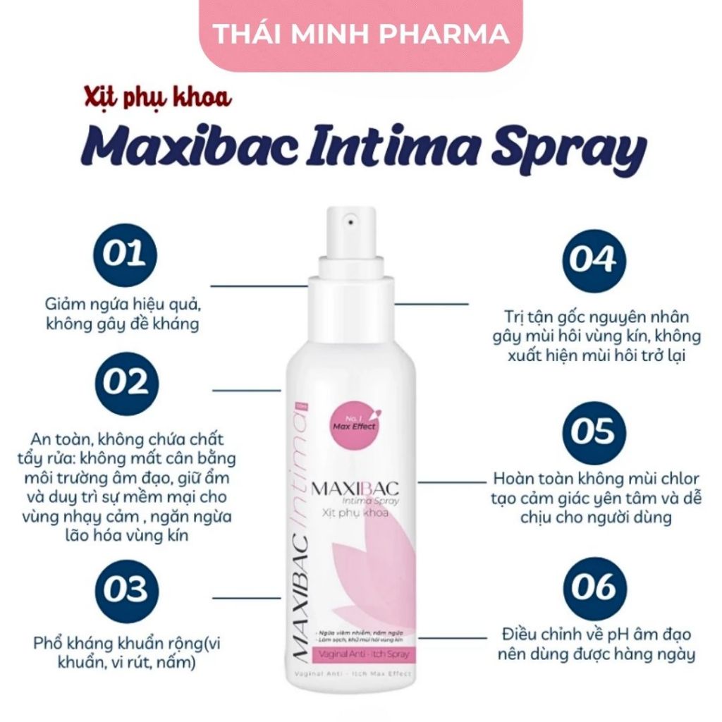 Xịt sát khuẩn phụ khoa MAXIBAC INTIMA SPRAY giảm ngứa, ngừa viêm nhiễm, làm sạch sâu, khử mùi tốt
