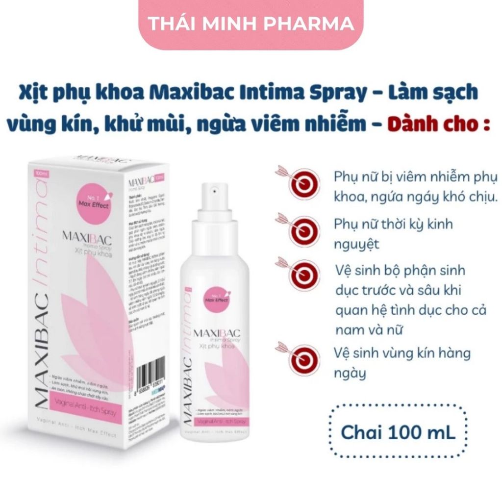 Xịt sát khuẩn phụ khoa MAXIBAC INTIMA SPRAY giảm ngứa, ngừa viêm nhiễm, làm sạch sâu, khử mùi tốt