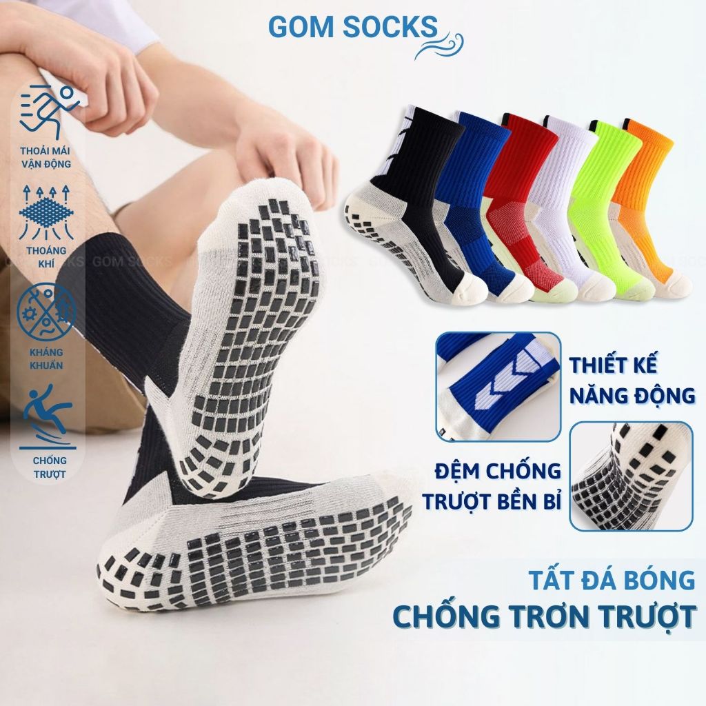 Tất chống trơn đá bóng thể thao GOM SOCKS dệt kim, thiết kế đệm silicon bám dính chống trượt, thoáng khí - DB-506