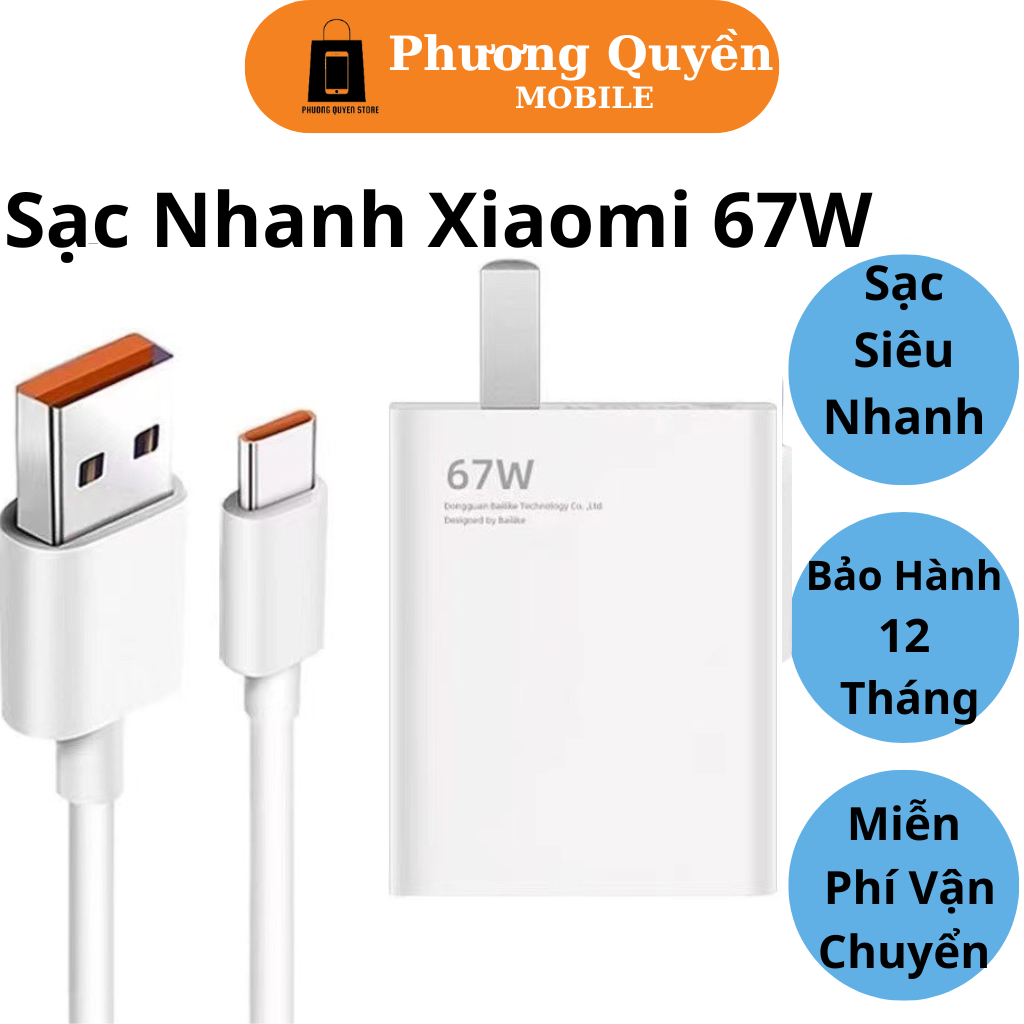 Sạc nhanh type c 67w xiaomi, Củ cáp sạc nhanh type c 67w phù hợp với các dòng máy XIAOMI/REDMI có hổ