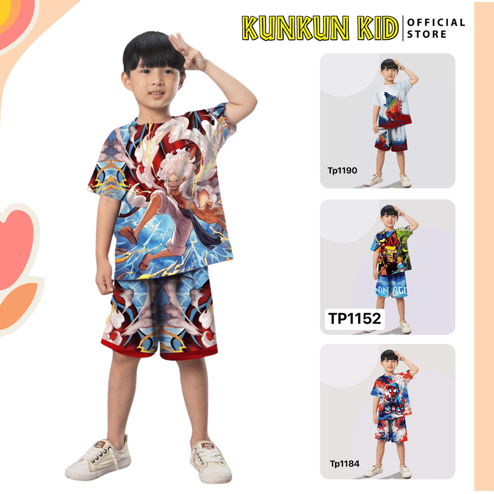 Đồ bộ bé trai mặc nhà, đi chơi, đi học in 3D Kunkun Kid TP1184