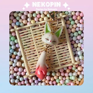 Móc điện thoại NEKOPIN MK036 hình bé Cáo Clown phối hồng xanh đỏ Green & Red bằng đất sét tự khô