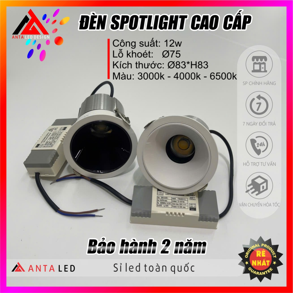 Đèn âm Trần spotlight cao cấp 12W chống chói xoay chỉnh được góc chiếu
