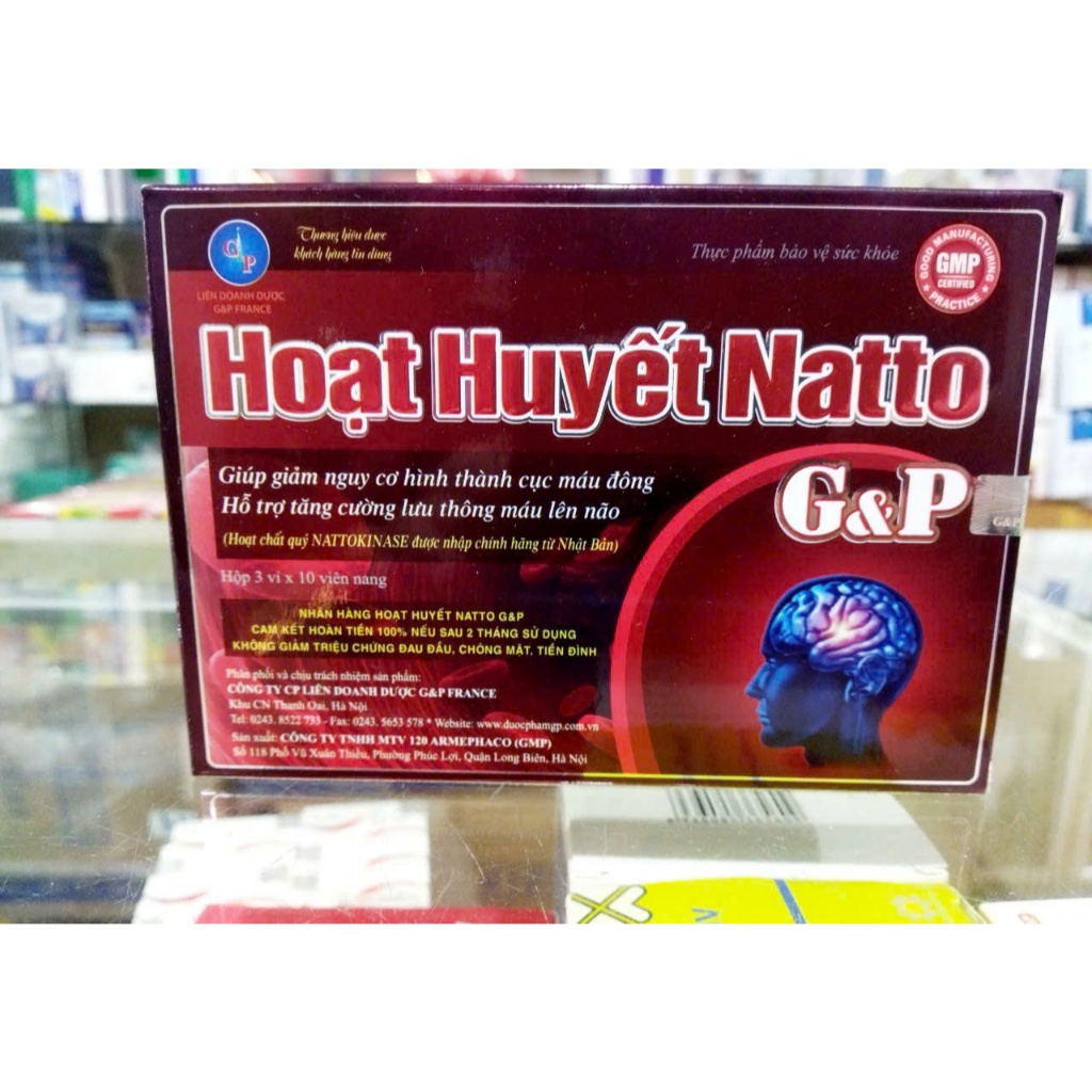 Viên uống hoạt huyết Natto G&P - Giúp giảm đau đầu , hoa mắt , chóng mặt , hết rối loạn tiền đình - hộp 30 viên