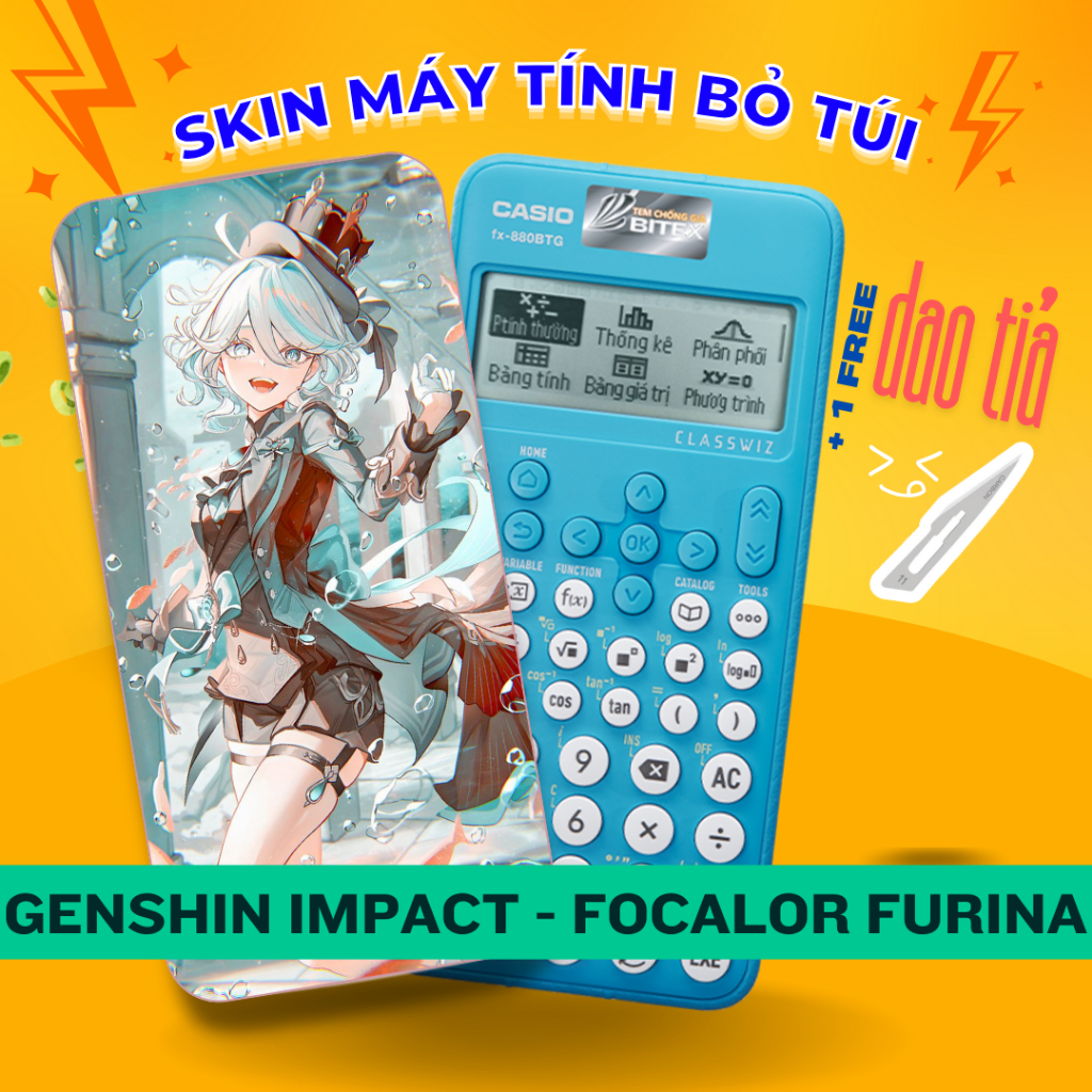 Miếng Dán Máy Tính Bỏ Túi Genshin Impact Focalor Furina - Dán Cho Mọi Máy Casio | VinaCal | Catel | Thiên Long | Deli