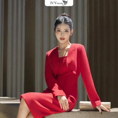 Áo blazer nữ chất liệu Tweed Glow dáng ngắn IVY moda MS 67M8859