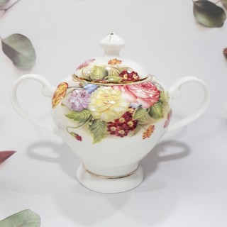  Hũ đựng đường chất liệu sứ xương Bone Porcelain 15EF  350ml   Nhiều hoa văn  