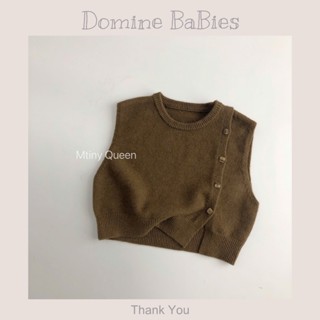 Áo gile len MTinyQueen  cổ tròn cài cúc lệch phong cách Hàn Quốc cho bé trai bé gái 7-17kg
