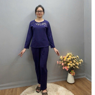  Đồ bộ nữ trung niên cho mẹ mặc nhà thêu hoa - sét quần áo đồ ngủ trung tuổi thu đông cotton làm quà tặng ý nghĩa 