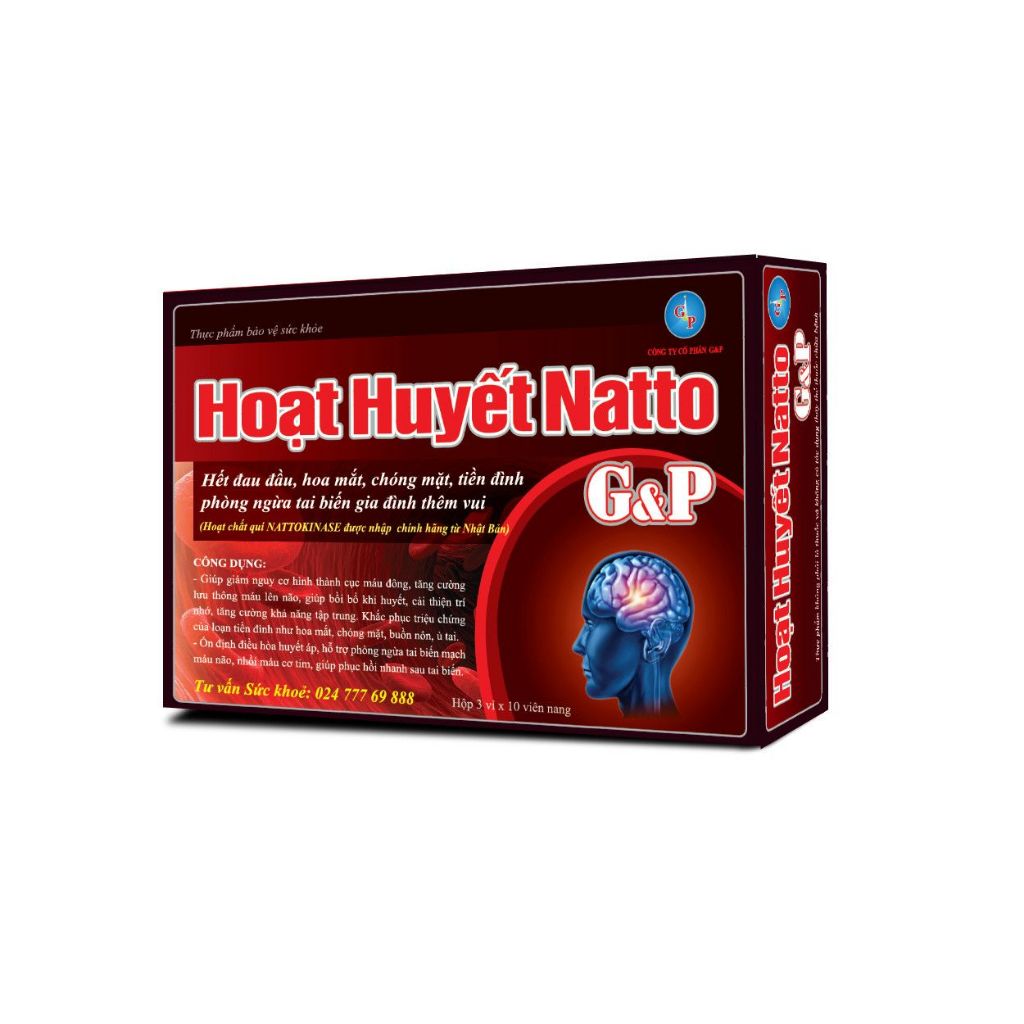 Viên uống hoạt huyết Natto G&P - Giúp giảm đau đầu , hoa mắt , chóng mặt , hết rối loạn tiền đình - hộp 30 viên