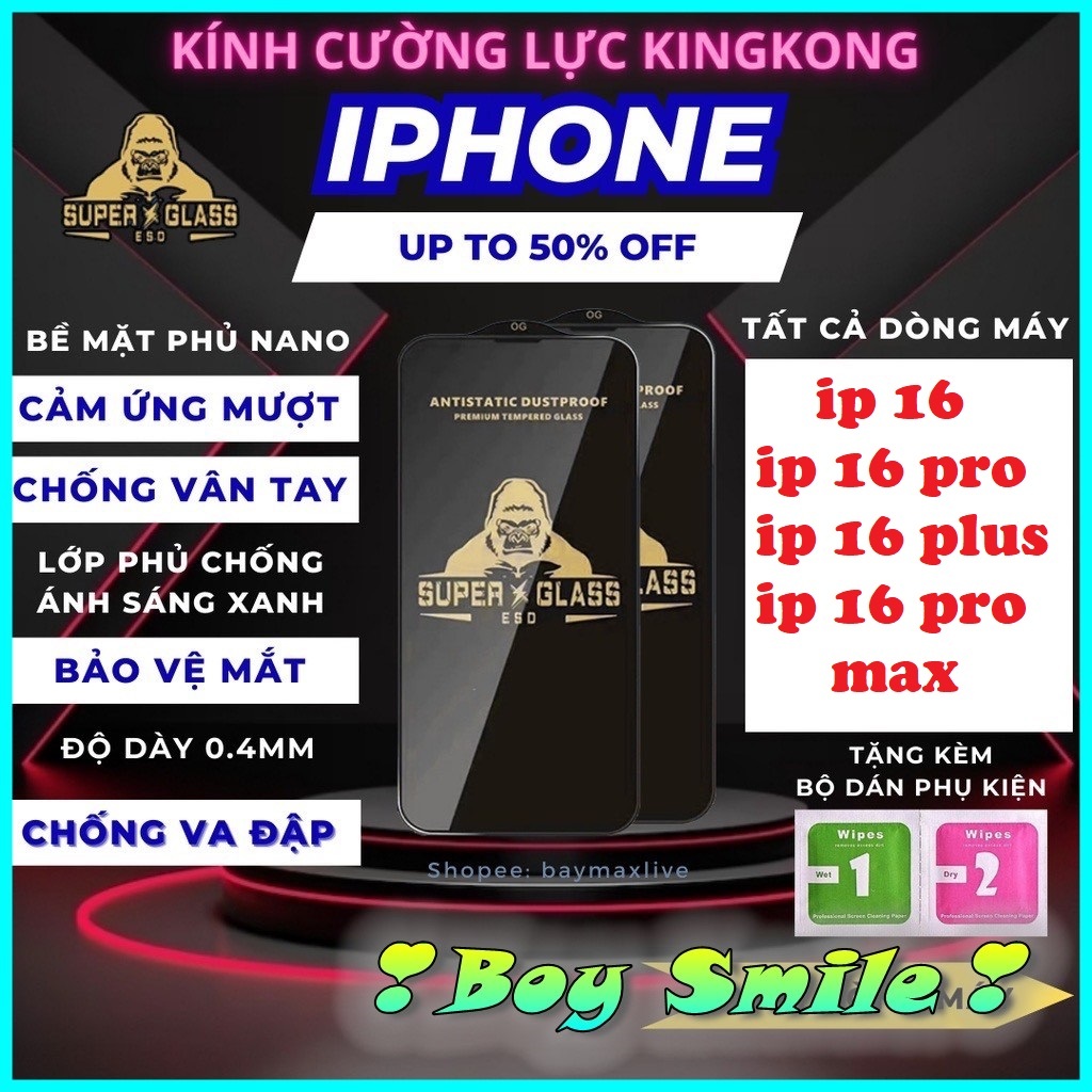 Cường lực Super ESD cho iPhone 16 , ip16 pro , ip 16pro max , ip 16 plus chống tĩnh điện