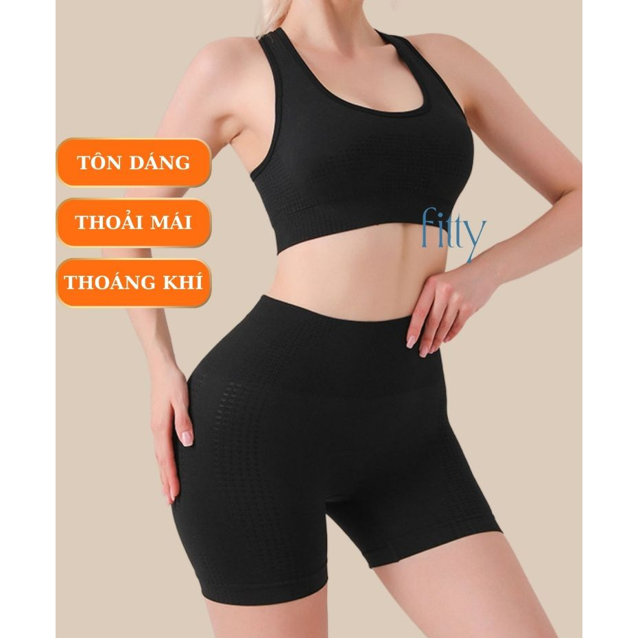 Bộ Đồ Tập Gym Yoga Nữ, Set Tập Thể Thao Nữ, Áo Bra Có Mút Nâng Ngực, Quần Đùi Nâng Mông Che Bụng Fitty S15 | BigBuy360 - bigbuy360.vn