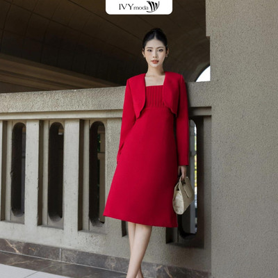Đầm chất liệu Tweed cổ vuông chữ A nữ IVY moda MS 41M8859