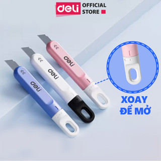 Dao Rọc Giấy Deli Dao Rọc Mini Dạng Xoay An Toàn Lưỡi SK5 Sắc Bén Nhiều Màu Nhỏ Gọn Unbox Tiện Lợi Học Sinh Văn Phòng