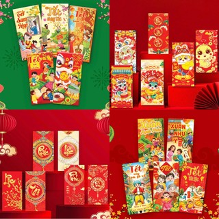 Bao Lì Xì 💖 Set 100 Bao lì xì tết 2025 xuân Ất Tỵ nhiều màu đỏ xi măng đẹp giá sỉ
