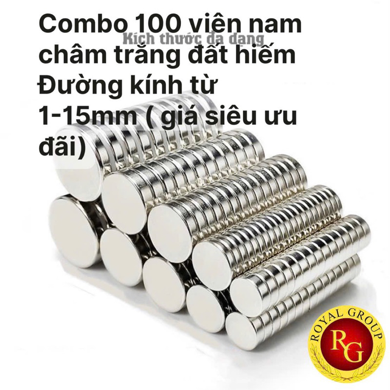 (Combo 100 viên) Nam châm viên đất hiếm loại nhỏ đa dạng kích thước. Nam châm trụ tròn