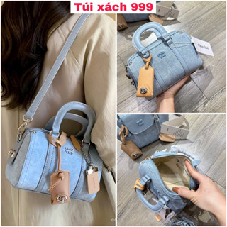 Túi xách nữ Chio2nd size 18cm da demin, túi trống thể thao màu xanh biển hàng QC loại 1 cao cấp