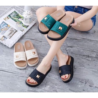 (Foom nhỏ- chọn tăng size) Dép Quai Ngang Dép Lê Nữ Đế Cao 808-07 Đính Vuông Chống Trơn Trượt