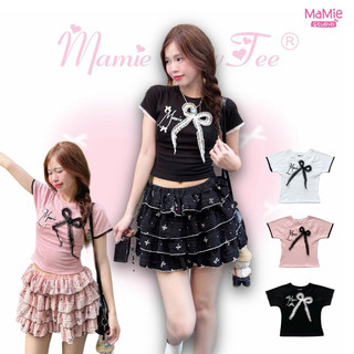 Áo thun thêu MaMie nơ form ôm body cho nữ, baby tee đủ màu chất cotton co giãn thoải mái.